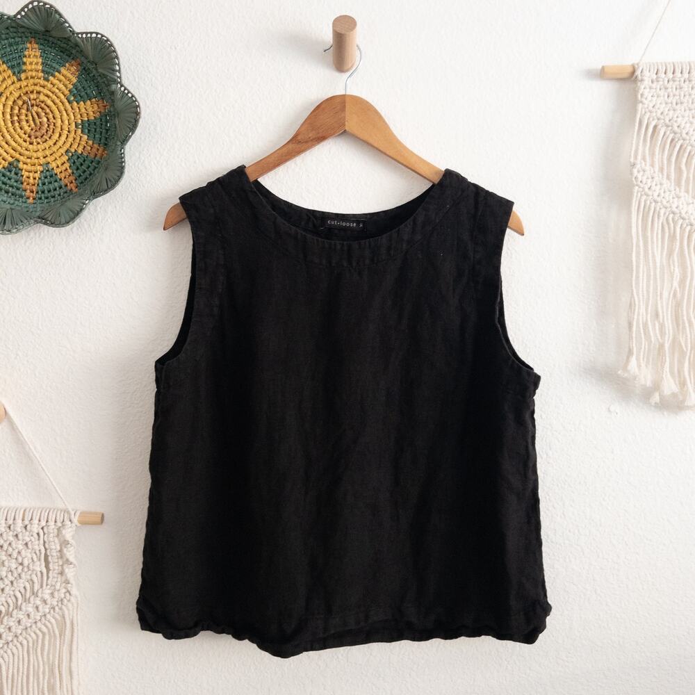 cut loose Black Linen Sleeveless Boxy Tank